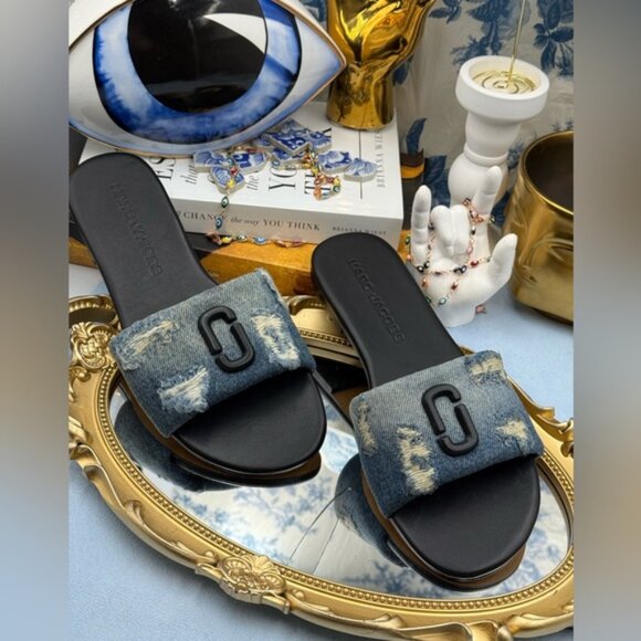 🆕 MARC JACOBS 🧿 NWOB The Rip And Repair Denim Snapshot Slide, Sz 36 US 6 - Picture 5 of 12